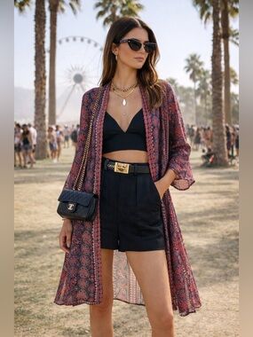 Rapsodia Gunjeet Violet midi tunic dress Bohemian Patterned‎ kimono